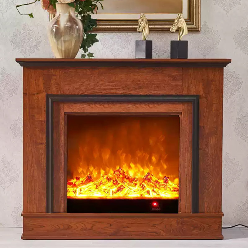 Walnut Solid + Manufactured Wood Freestanding Fireplace