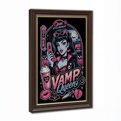 Toile d'Halloween stylisée reine vamp avec peau bleue et dîner rose