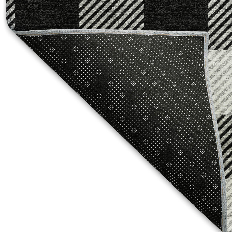 Premium Machine Washable Prisco Black Rug, Rectangle 1'8" x 2'6"