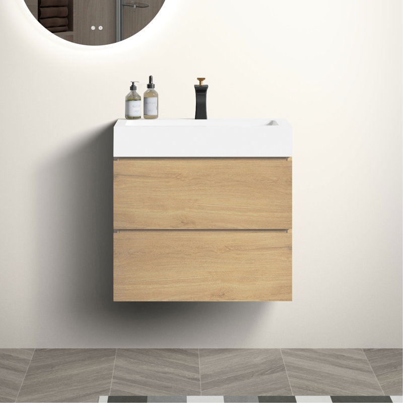 Commode murale de salle de bain - Chêne naturel 61 cm (24 po) - Rangement à chaussures décoratif et silencieux