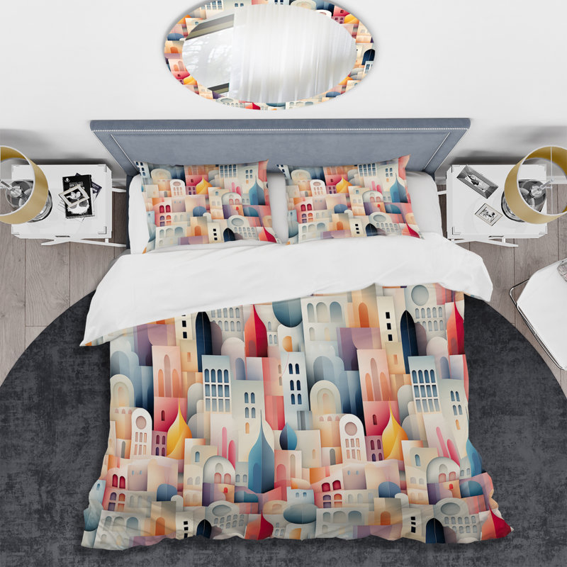 Ensemble de housse de couette à motif géométrique de couleurs pastel Skylines I
