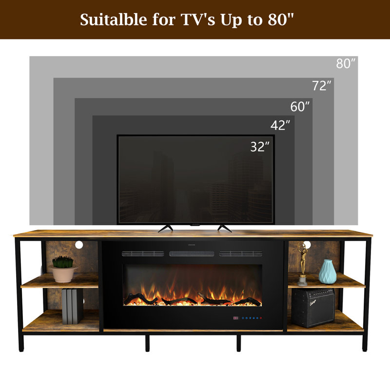 Moorehouse Unfinished TV Stand for TVs up to 80 with Fireplace Included, Rustic Brown