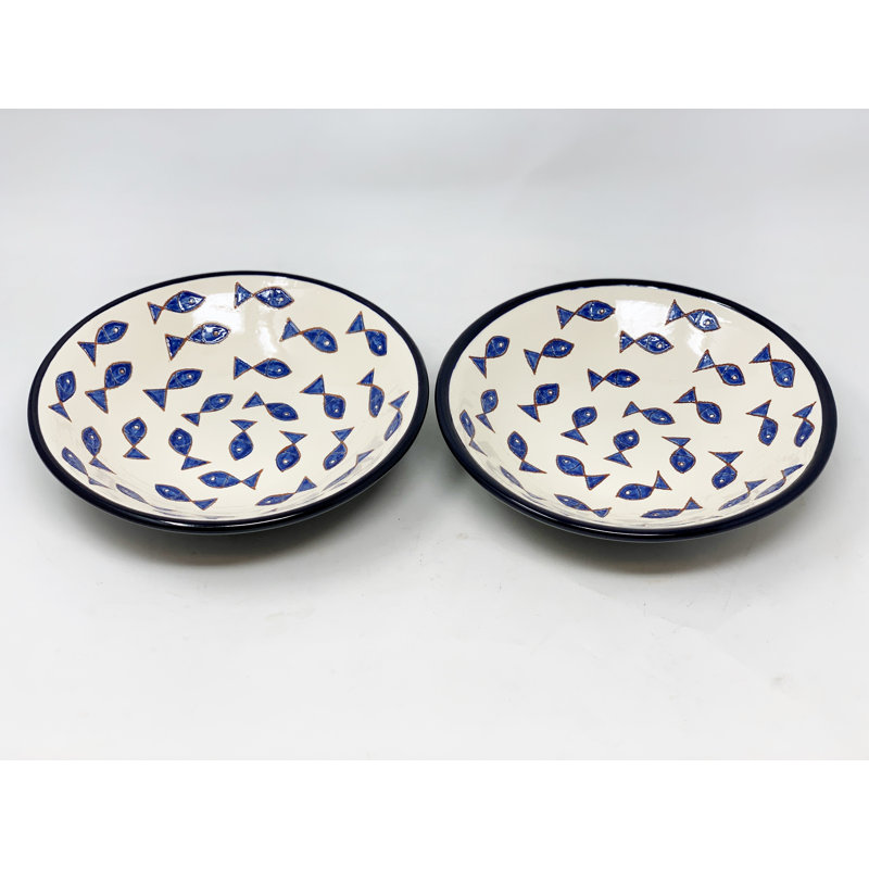Blue & White Fish - Pasta Bowl - Blue Fish - Set Of 2