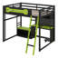 Lit mezzanine double avec bureau, tablettes de rangement et lumières DEL, lit mezzanine en bois avec ports USB et panneau perforé-1812795126
