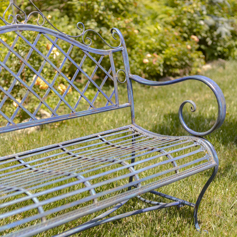 Banc de jardin en métal Stephania, Bleu antique