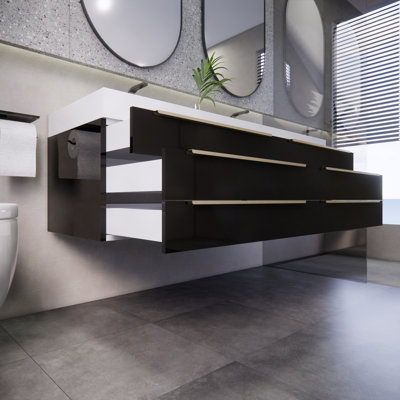 Meuble-lavabo autoportant double en acrylique renforcé 30 po + 30 po Noble