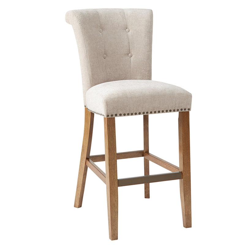 Tabouret de bar de 30 po avec détails en bronze et structure en bois d'hévéa massif - plaque de finition à finition encre de qualité et finition bois de lierre rehaussant votre décor