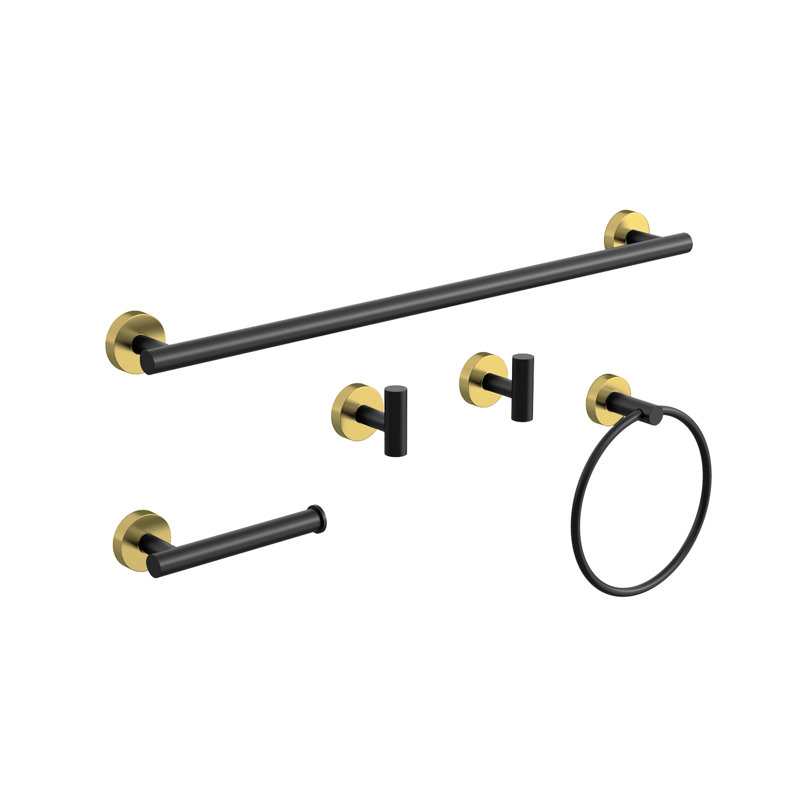 VIBRANTBATH 5-Piece Stainless Steel Bathroom Hardware Set, Sturdy & Easy to Install with Stylish Design, Black Gold