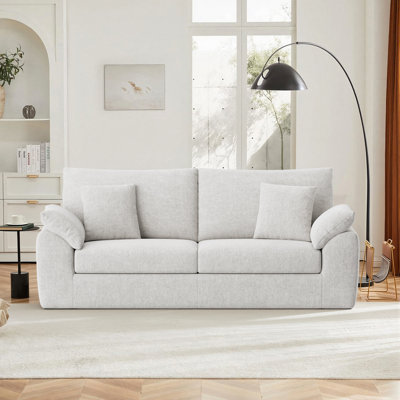 Boneless 89.8" Modern Upholstered Tufted Arm Loveseat Sofa with Pillows and Memory Foam Cushions