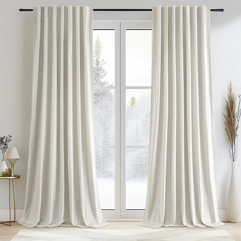 Alicea Velvet 100% Blackout Thermal Curtain Panel , Cream, 52" W x 86" L