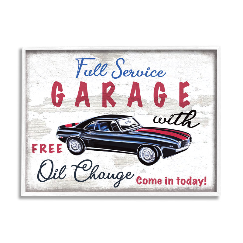 Garage à service complet - Publicité, H 11 po x l 14 po x 1,5 po, Giclée encadrée blanc bord de mer