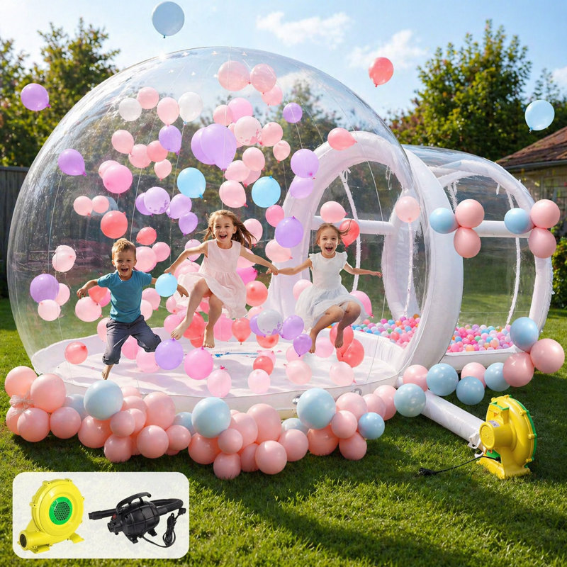 13 FT PVC Inflatable Bubble Balloon House with Tunnel & Blower, Clear Bubble Tent for Kids Parties, Birthdays, Weddings & Backyard Events