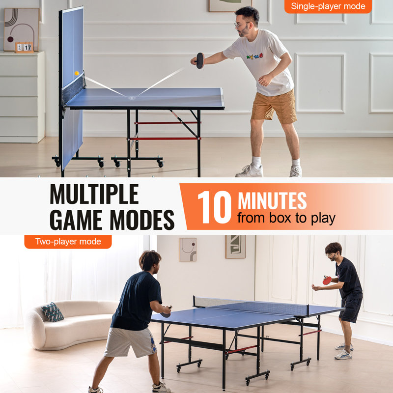 Ping Pong Table, 10 Minute Easy Assembly, 12mm Tabletops, Professional Table Tennis Game, Indoor MDF Portable Table Tennis Table, Foldable Ping Pong Table with Quick Clamp Net and Lockable Wheel