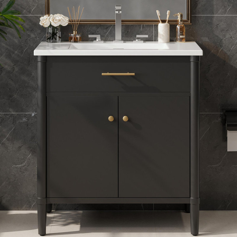 Bathroom Vanity with Sink, Soft Close Doors and Adjustable Shelf, Black