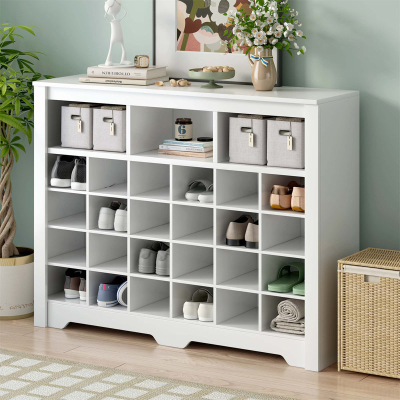 Armoire à chaussures moderne à 24 casiers, armoire à chaussures moderne avec base incurvée pour le couloir, la chambre à coucher et le salon, solution de rangement polyvalente et de haute qualité