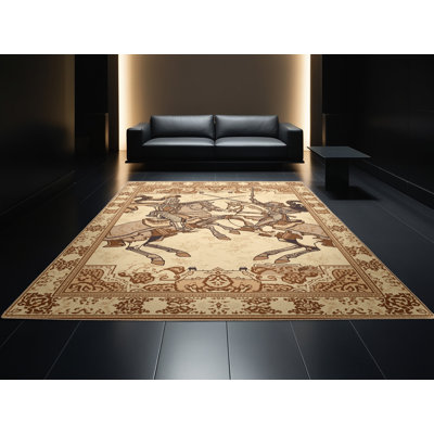 Tapis oriental traditionnel brun clair et beige lavable à la machine Takengon