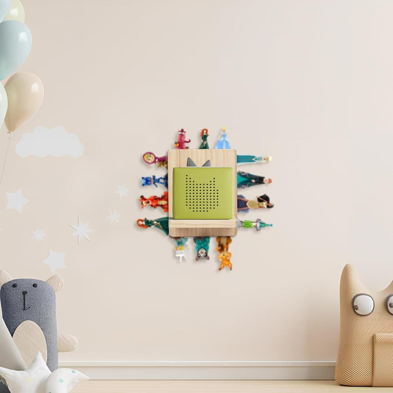 Magnetic Tonie Shelf With LED Light | Wooden Display And Organizer For Toniebox Figures | Charging Station Compatible Holder For Kids Room Decor