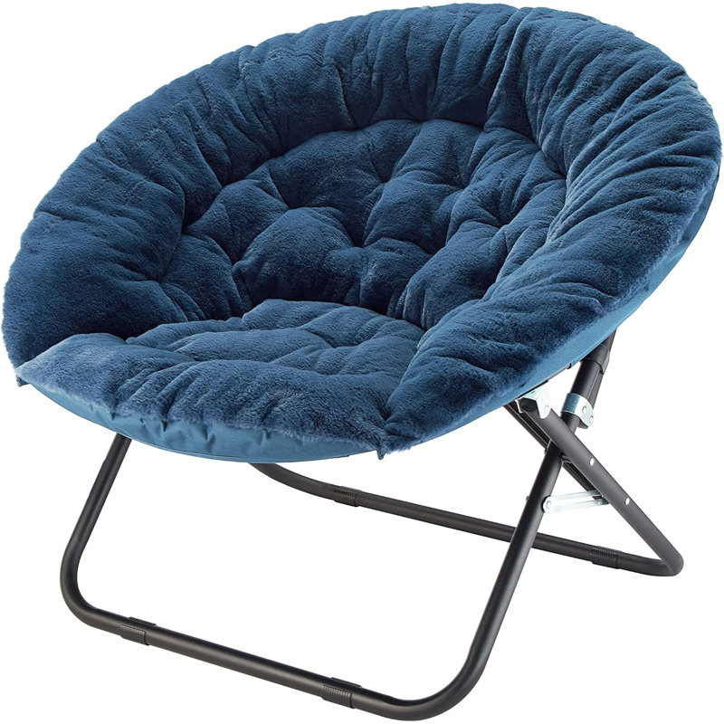  Fauteuil surdimensionné en fausse fourrure de lapin, Marine, Noir
