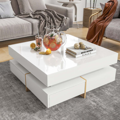 Table basse moderne à 4 tiroirs ultrabrillante