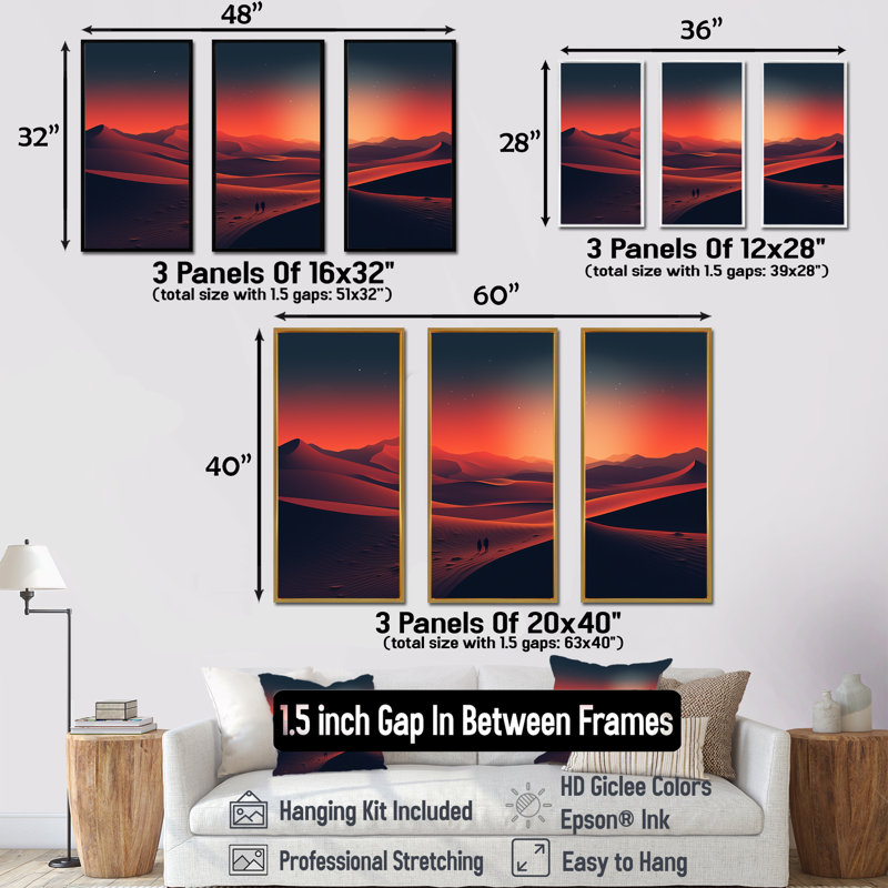 Red Desert Twilight Photo V - Art mural désert, H 40 po x l 61 po, Cadre flottant doré