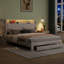 Velvet Bed Frame With LED Headboard, USB & USB-C, Storage Shelves & Side 4-Tier Bookshelves, 2 Drawers-612495896