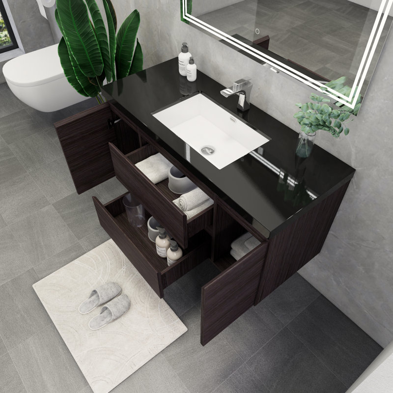 Castin 48" Wall-Mounted Single Bathroom Vanity Set, Dark Gray Oak