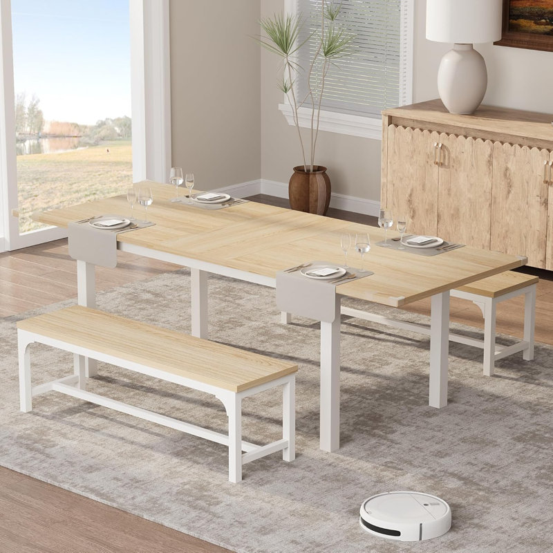 Table de salle à manger extensible de 63 po, table de cuisine rectangulaire peu encombrante avec cadre en fer, table en bois extensible pour 4 à 6 personnes, appartement, salle à manger, salle de conférence, tableau couleur bois + cadre en fer blanc