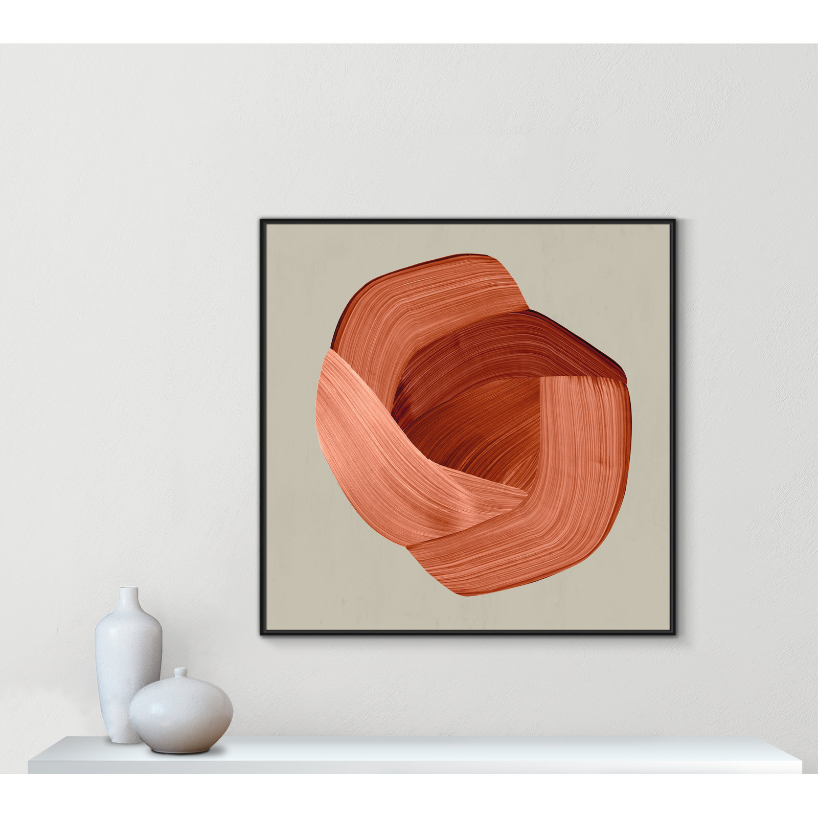 Thormond "Crema" Painting, Black Framed, 46.5" H x 46.5" W x 2" D