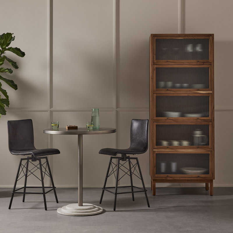 Swivel Upholstered Counter Stool with Metal Frame, Rialto Ebony Top Grain Leather, Counter Stool (26" Seat Height)