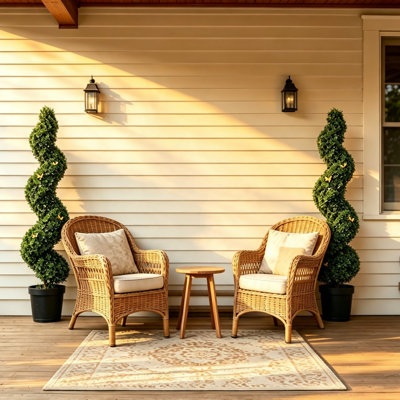 2 Pack 5 FT Artificial Boxwood Topiary Tree, UV Resistant Faux Green Plant, Indoor & Outdoor Decorative Potted Artificial Shrubs for Front Porch, Garden, Patio