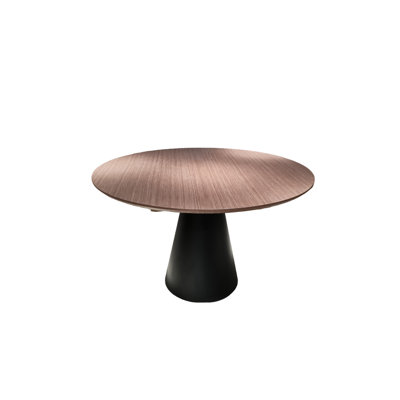 48" Brown and Black Wood and Metal Pedestal Base Round Top Dining Table