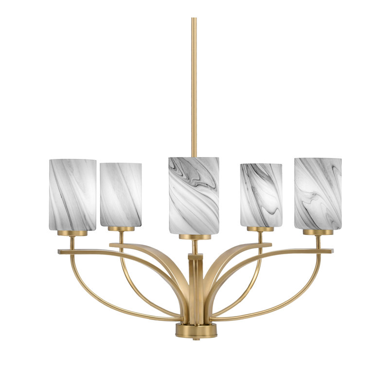 Lustre 5 lumières Cavella avec verre tourbillon onyx 4 ", Laiton New Age