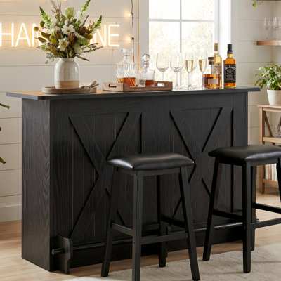 63-Inch Home Bar Unit Wine Bar Table With 2-Tier Storage Shelves And Footrest For Home Pub