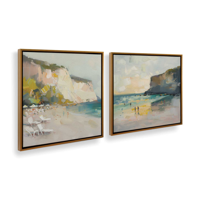 Ensemble 2 pièces Sonata sur toile Seascape par Azure Artisanal Studio, Cadre flottant or poli, H 14 po x l 28 po x P 1,75 po
