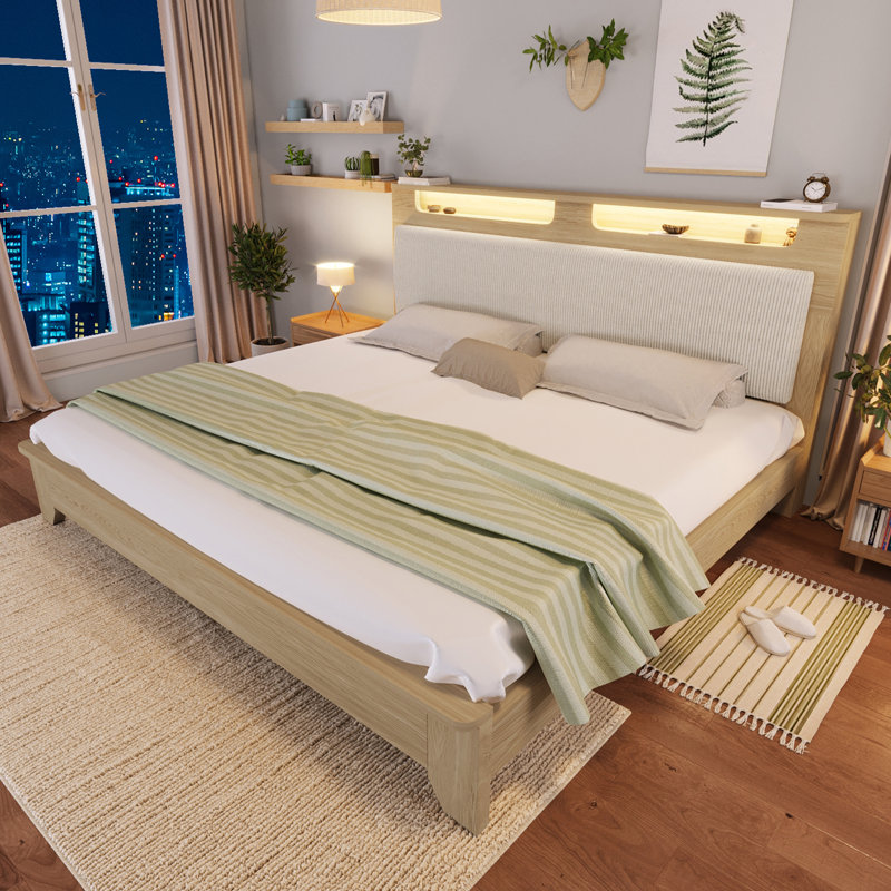 Wood Bed With Headboard Storage, European Kingsize (160 x 200 cm)