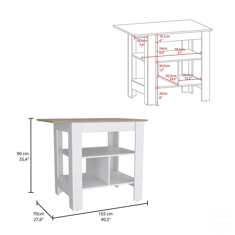 Îlot de cuisine à 3 tablettes
