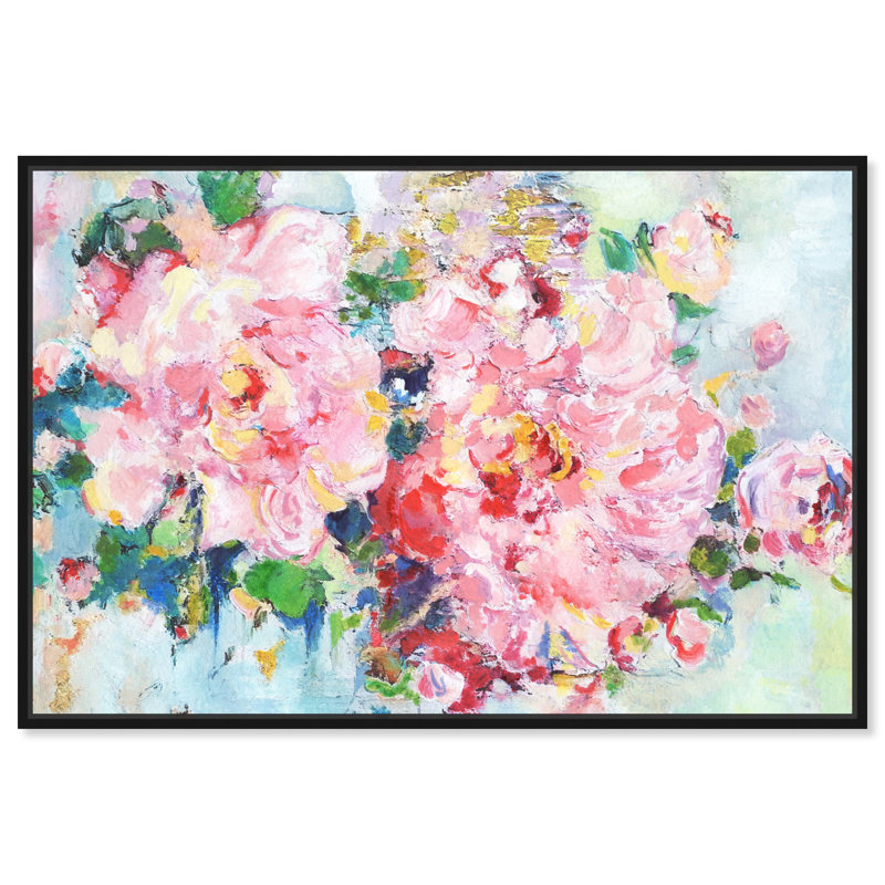 «Pretty Spring Abstract Flowers Modern Pink», cadre photo, Toile encadrée noire, H 24 po x l 36 po x P 1,75 po