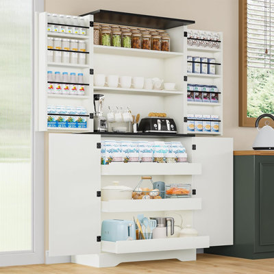 72" Kitchen Pantry Storage Cabinet, Farmhouse Pantry Cabinet with 8 Hanging Rack Shelves & 3 Pull-Out Racks, Pantry Storage Cabinet, Freestanding Cupb by Winston Porter