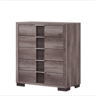 Commode contemporaine 1 pièce à cinq tiroirs avec boutons en métal brun et gris