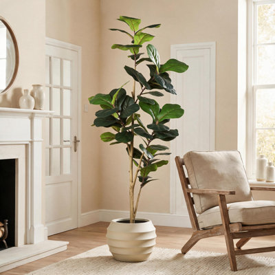 6ft Artificial Fiddle Leaf Fig Tree, Lifelike Faux Plant in Black Pot for Indoor Outdoor Decor