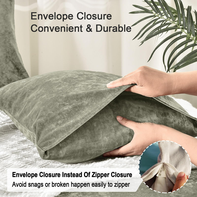 PHF Super Soft Velvet Pillowcases, 2 Pack Luxury Cozy Warm Pillow Shams Covers with Envelope Closure, 20x26", Smokey Olive