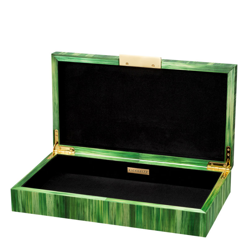 Harvard Wood Decorative Box, Straw Marquetry Green