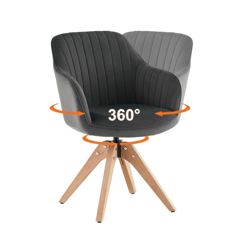 360° Swivel Dining Chairs, 1Er Set Velvet Upholstered Accent Chair,Beige, Velvet, Grey