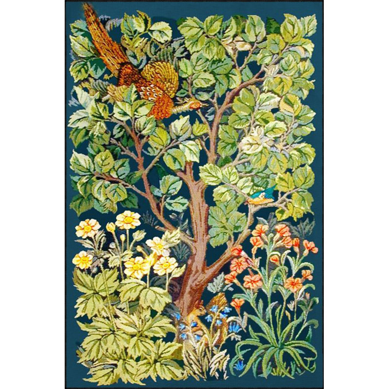 Machine Washable Tree Patterned Blue Decorative Area Rug, Rectangle 3'11" x 5'11" Rug Pad Included