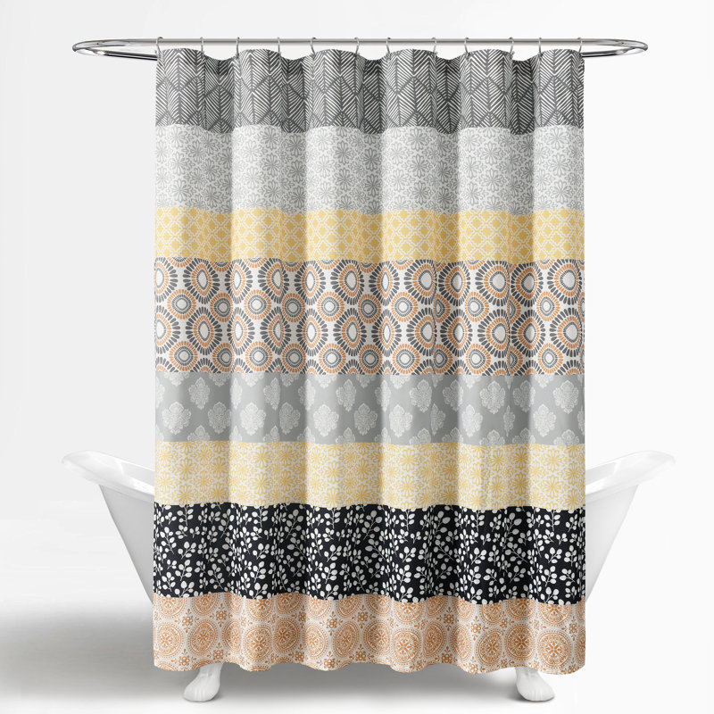 Rideau de douche simple à rayures Bohemian, 72 po x 72 po, Jaune/gris
