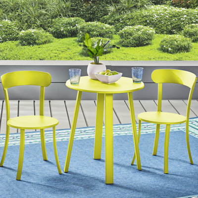 Outdoor Bistro In Matte Lime , Iron Material, And Attractive, 2 Chairs & 1 Table Powder-Coated , Color, For Gatherings,