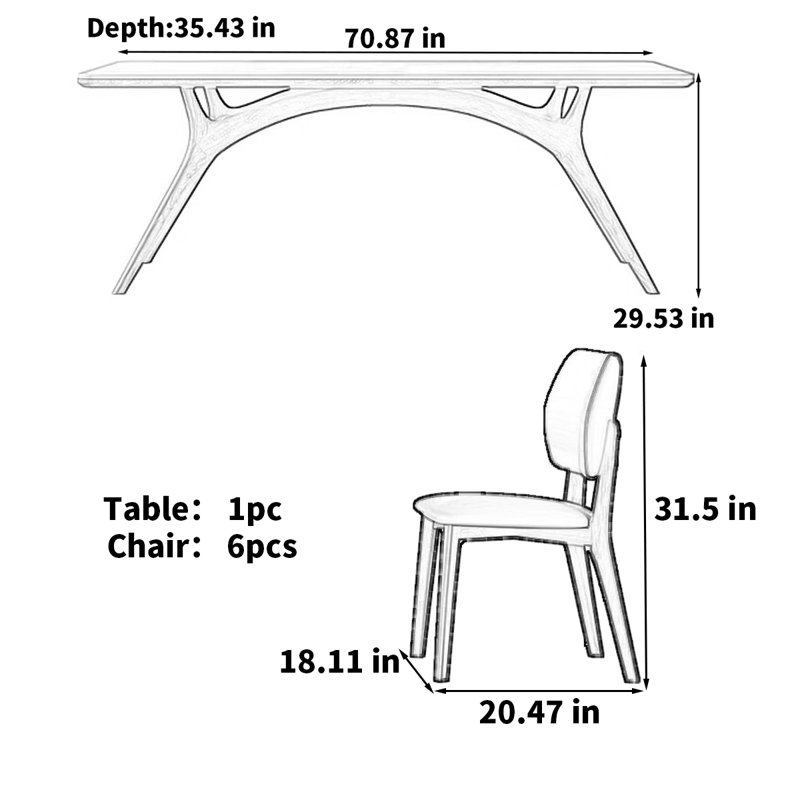 Table rectangulaire style nordique blanc crème, H 29,53 po x L 70,87 po x l 35,43 po