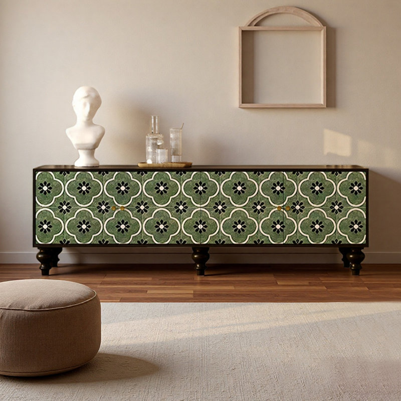 French style Pine TV Stand with Cabinets, 21.65" H x 78.74" L x 15.75" W