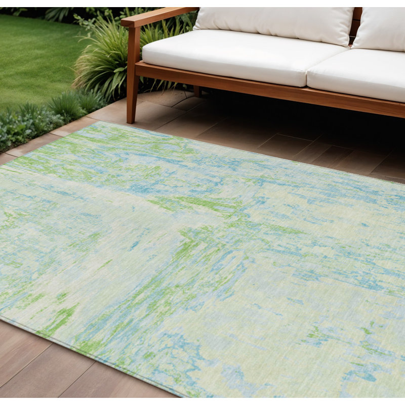 Tapis intérieur lavable abstrait vert menthe et bleu 8 pi x 10 pi