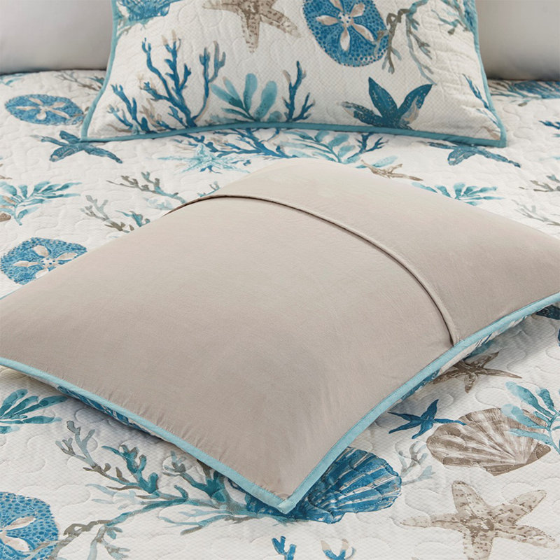 Ensemble de courtepointe en satin de coton 6 pièces avec coussins décoratifs turquoise
